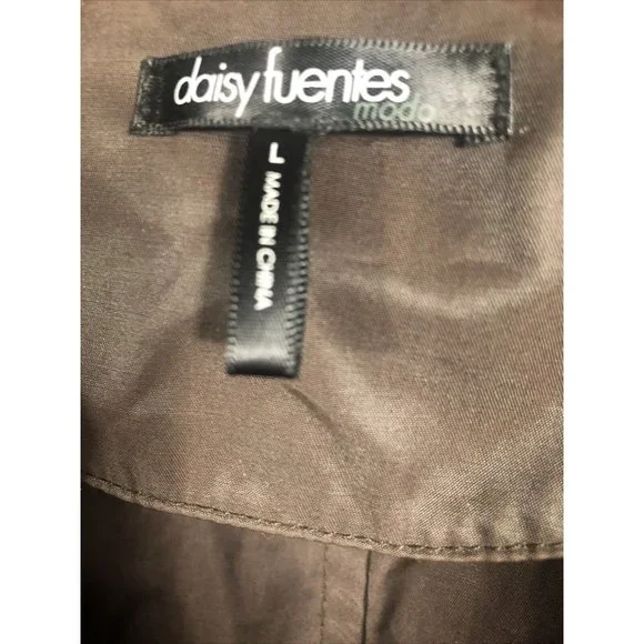 Daisy Fuentes 2 Button Woman’s Belted Wind Breaker Jacket Large Brown - Picture 13 of 13
